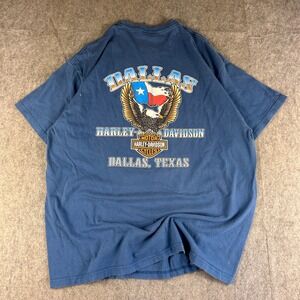 Harley Davidson Shirt Men's XL Dallas Texas Eagle Graphic Blue Vintage Style